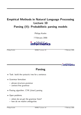 Empirical Methods in Natural Language Processing  Lecture 10  Parsing (II): Probabilistic parsing