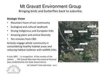 Mt Gravatt Environment Group  Bringing birds and butterflies back to suburbia.  Strategic Vision