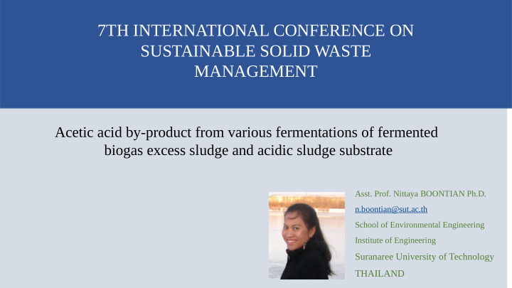 7th international conference on sustainable solid waste
