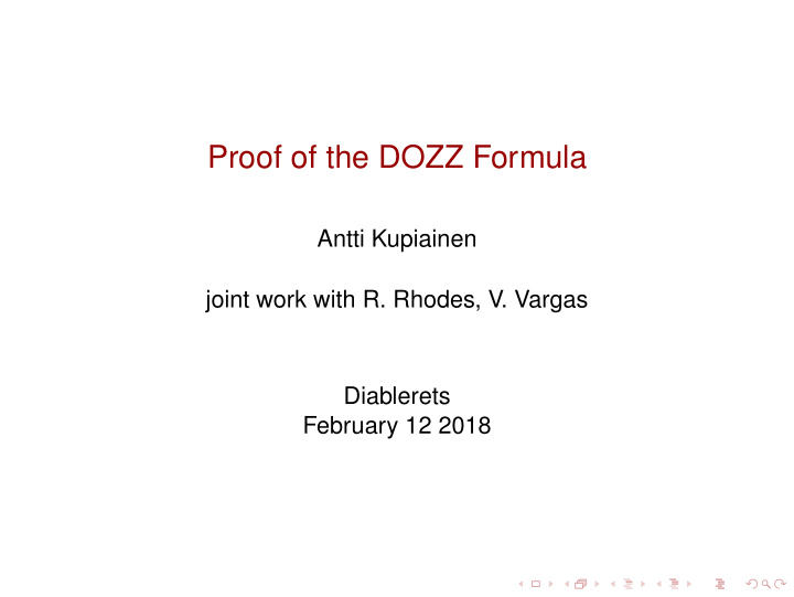 proof of the dozz formula