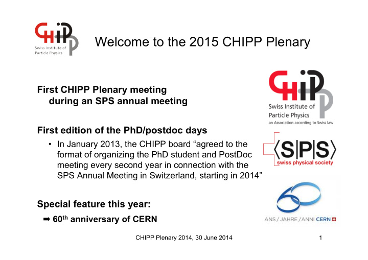 welcome to the 2015 chipp plenary