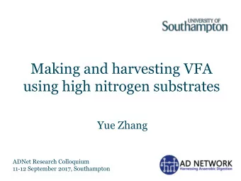 Making and harvesting VFA  using high nitrogen substrates  Yue Zhang  ADNet Research Colloquium