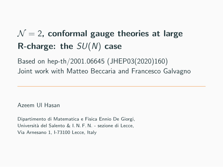 n 2 conformal gauge theories at large r charge the su n
