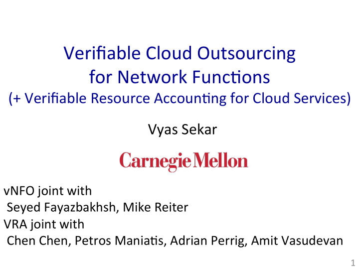 verifiable cloud outsourcing for network func9ons