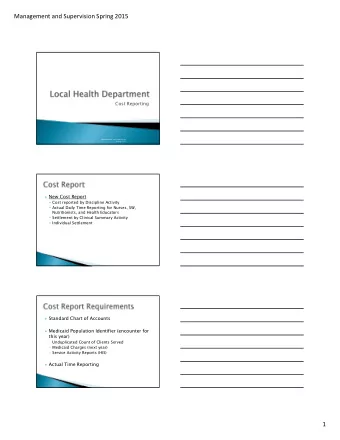 Management and Supervision Spring 2015  Cost Reporting  Management and Supervision  Spring 2015