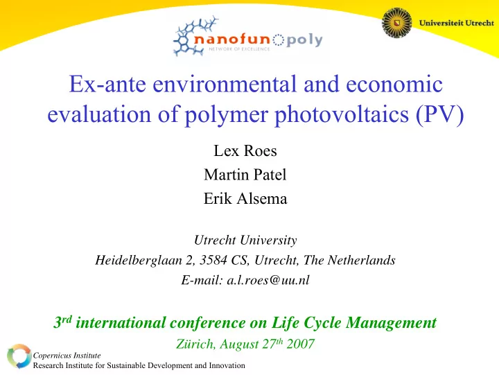 ex ante environmental and economic evaluation of polymer