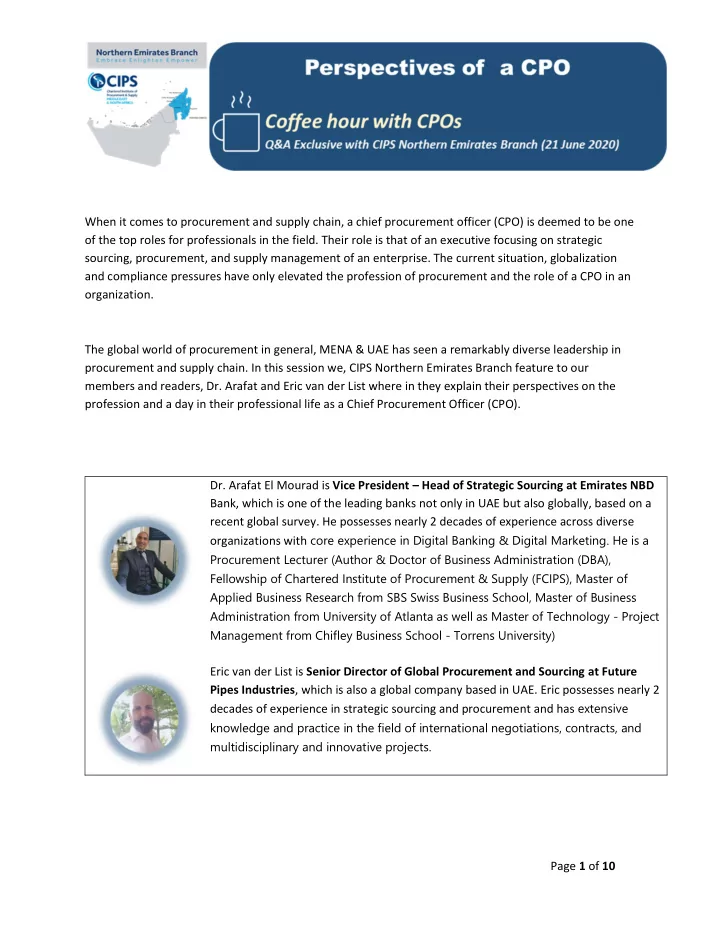 when it comes to procurement and supply chain a chief