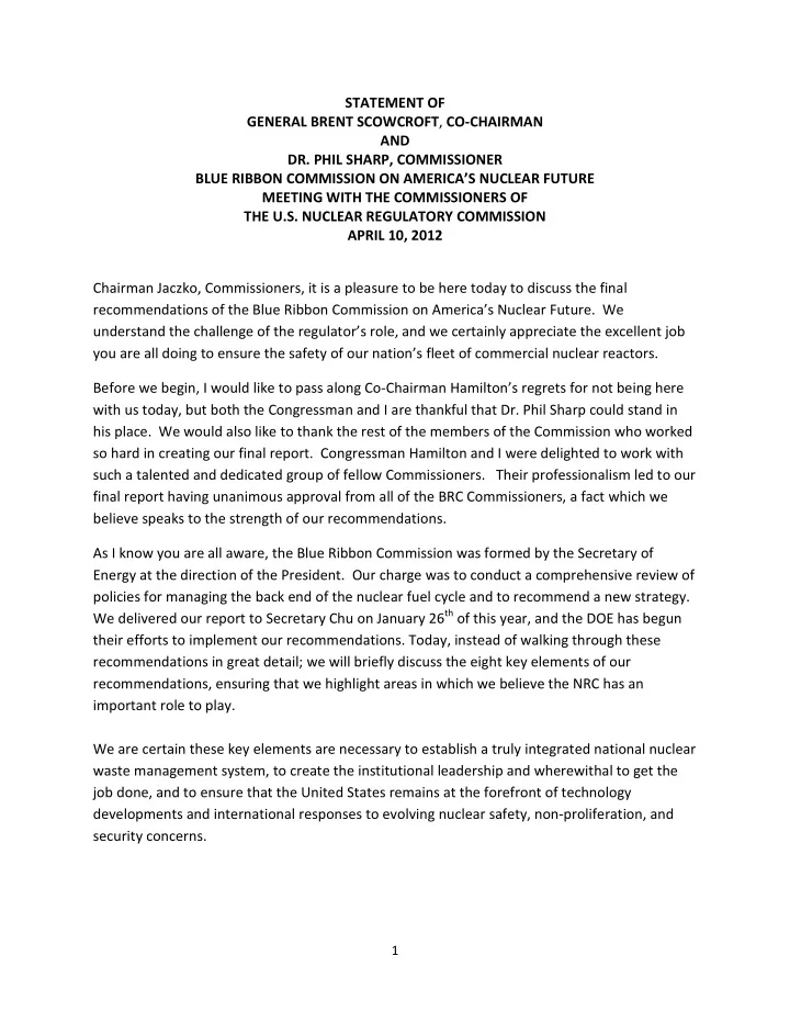 statement of general brent scowcroft co chairman and dr