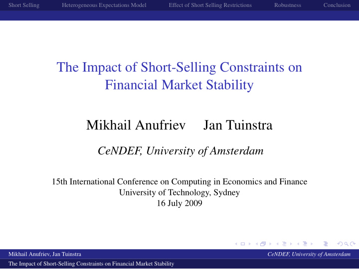 the impact of short selling constraints on financial