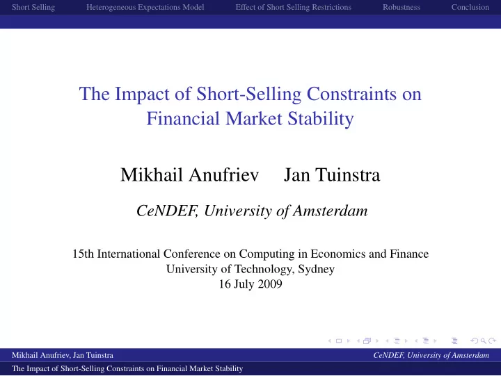the impact of short selling constraints on financial
