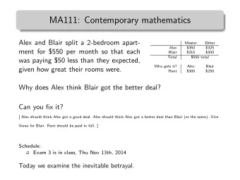 MA111: Contemporary mathematics  Alex and Blair split a 2-bedroom apart-  Master  Other  Alex  $350
