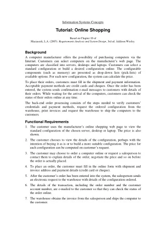 Tutorial: Online Shopping  Based on Chapter 10 of Maciaszek, L.A. (2007): Requirements Analysis and