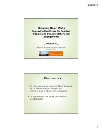 Breaking Down Walls  Improving Healthcare for Resilient  Populations through Stakeholder