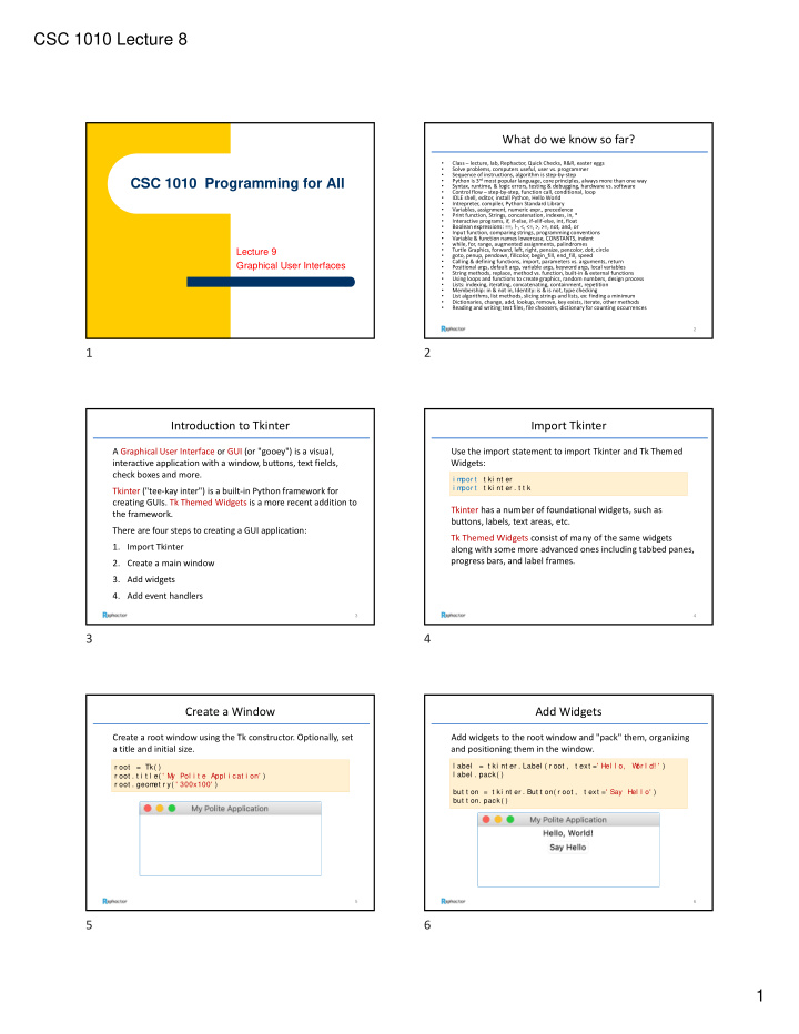 csc 1010 lecture 8