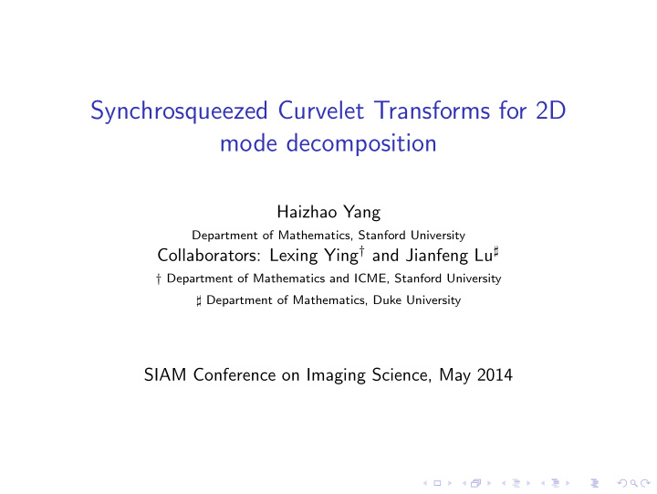 synchrosqueezed curvelet transforms for 2d mode