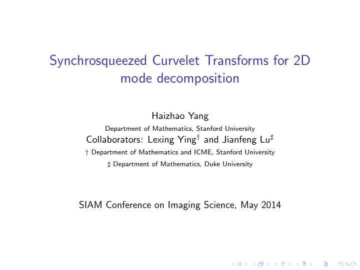 synchrosqueezed curvelet transforms for 2d mode