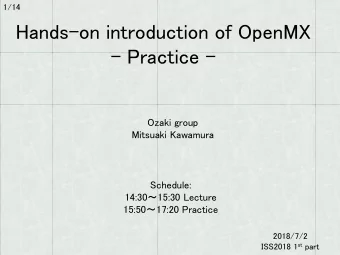 Hands-on introduction of OpenMX  - Practice -  Ozaki group  Mitsuaki Kawamura  Schedule: 14:30