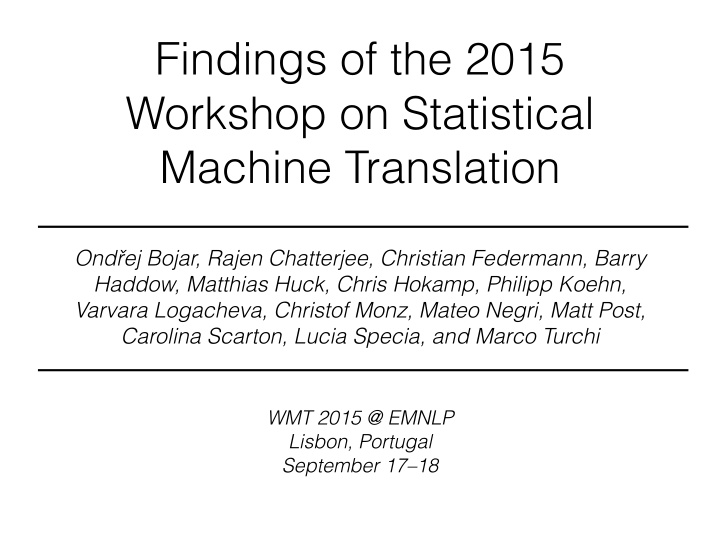 findings of the 2015 workshop on statistical machine