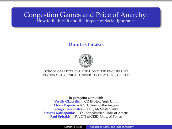 congestion games and price of anarchy
