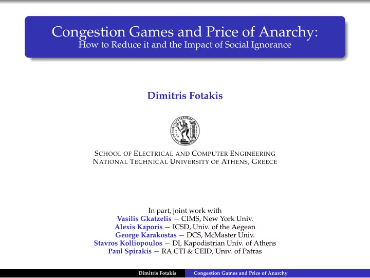 congestion games and price of anarchy