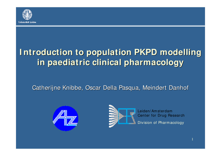 i ntroduction to population pkpd modelling modelling i
