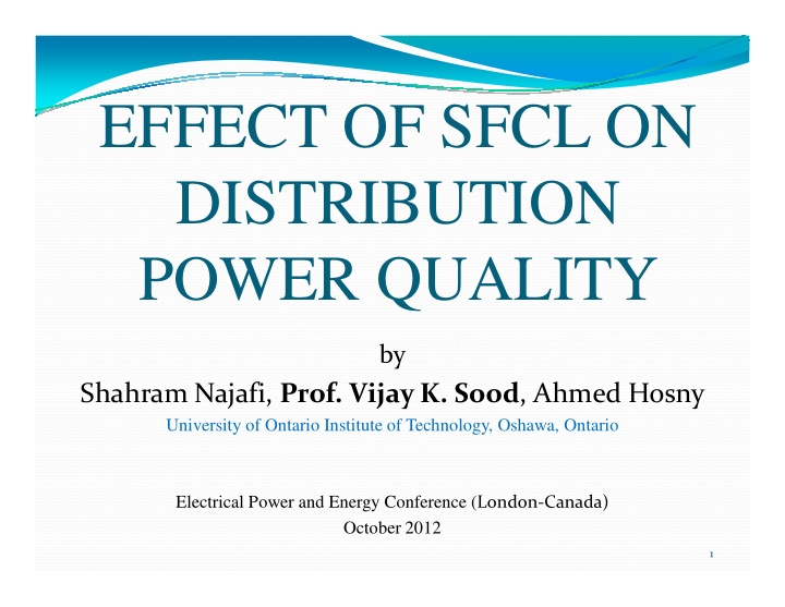 effect of sfcl on distribution power quality