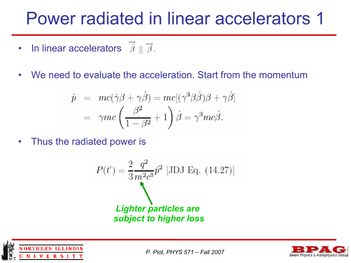 power radiated in linear accelerators 1