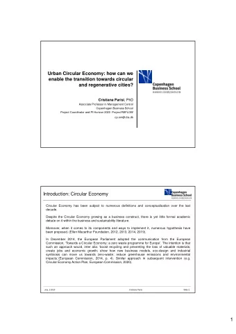 1  REFLOWs Approach to Circular Economy  Based on the REFLOW mission: &quot; To  understand  and