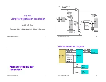 Memory Module for  Timer  TSR  (given)  Processor  KBSR  PS2  KBDR  (given)  CIS 371 (Martin): Lab