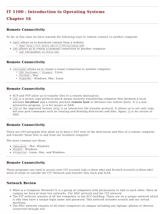 IT 1100 : Introduction to Operating Systems  Chapter 16  Remote Connectivity  So far in this class