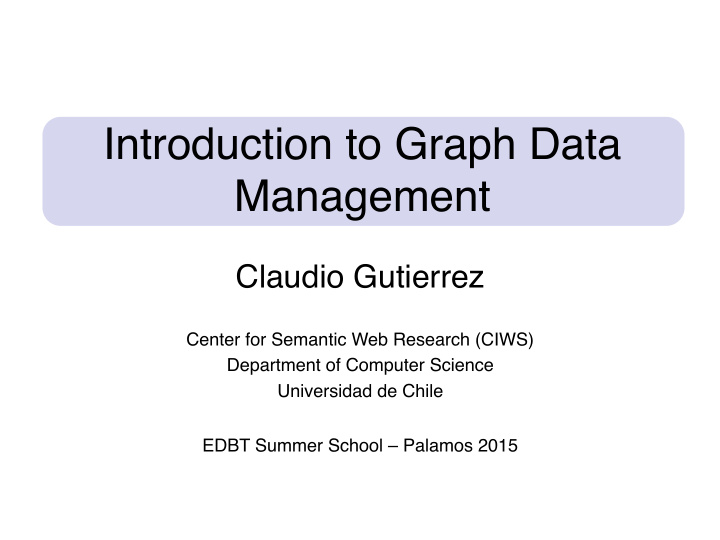 introduction to graph data management