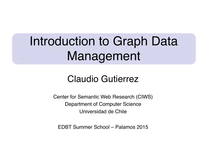 introduction to graph data management