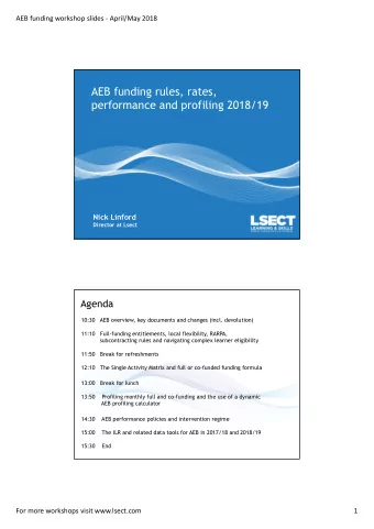AEB funding rules, rates,  performance and profiling 2018/19  Nick Linford  Director at Lsect