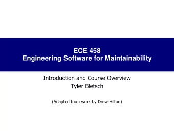 Engineering Software for Maintainability  Introduction and Course Overview  Tyler Bletsch  (Adapted