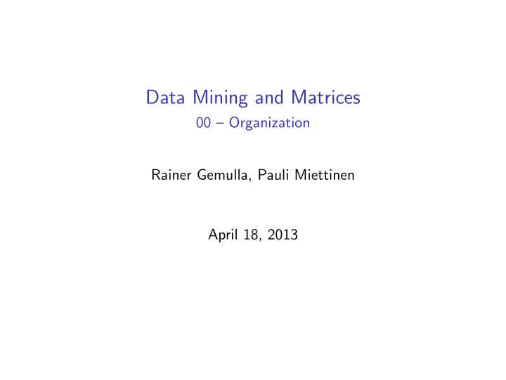 data mining and matrices