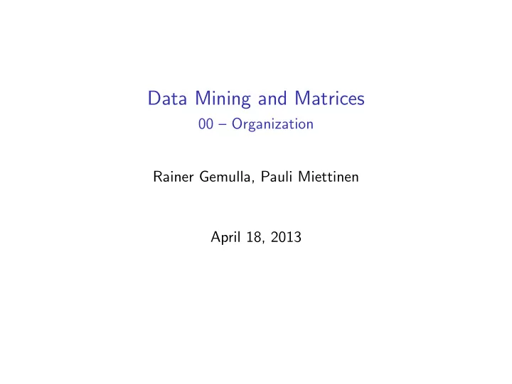 data mining and matrices