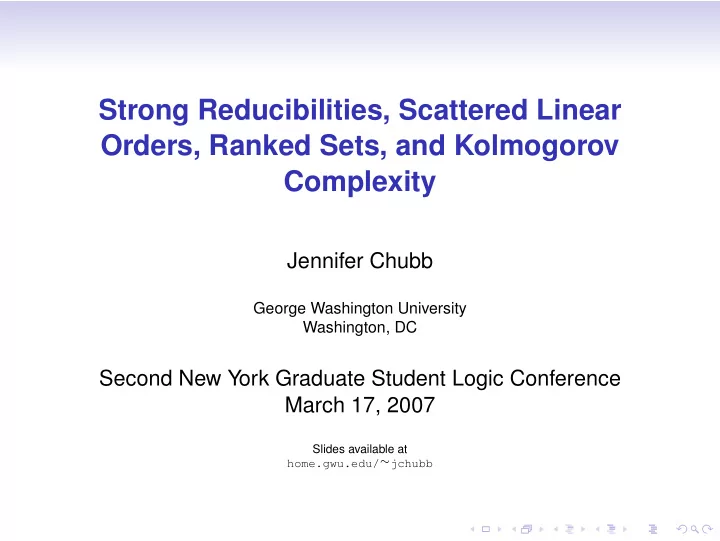 strong reducibilities scattered linear orders ranked sets