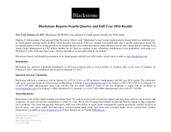 Blackstone Reports Fourth Quarter and Full Year 2016 Results New York, January 26, 2017 :