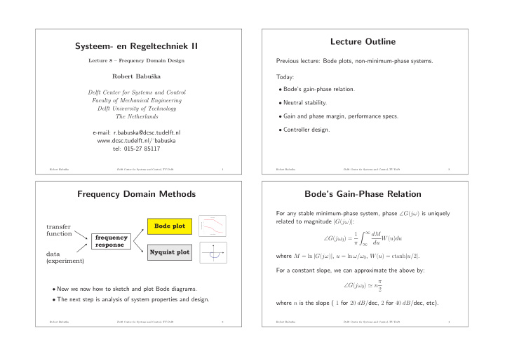 lecture outline systeem en regeltechniek ii