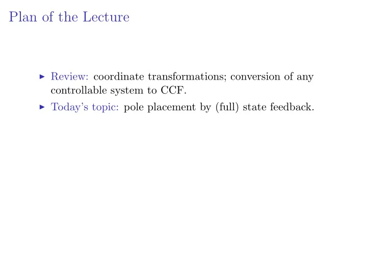 plan of the lecture