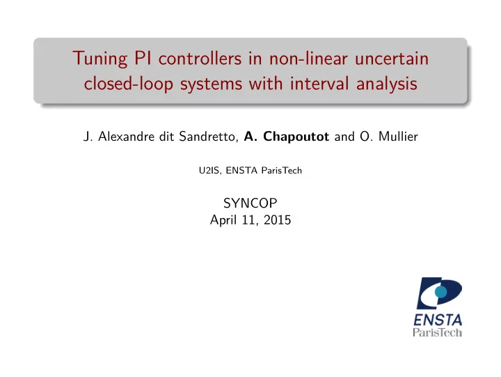 tuning pi controllers in non linear uncertain closed loop