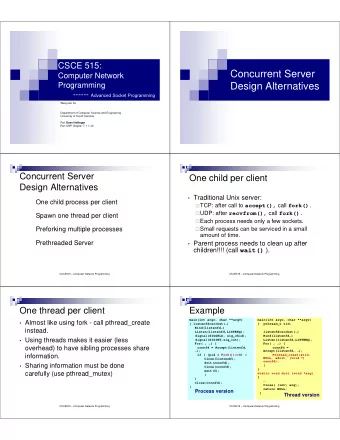 Concurrent Server  Computer Network  Programming  Design Alternatives ------ Advanced Socket