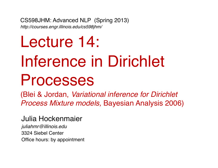 lecture 14 inference in dirichlet processes