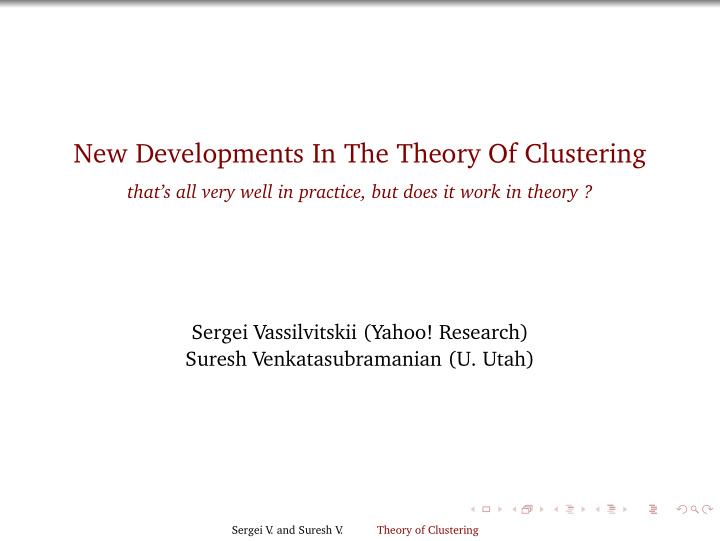 new developments in the theory of clustering