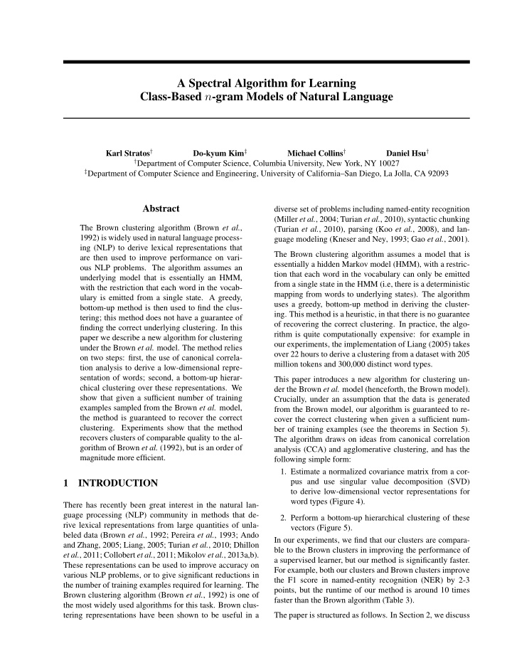 a spectral algorithm for learning class based n gram