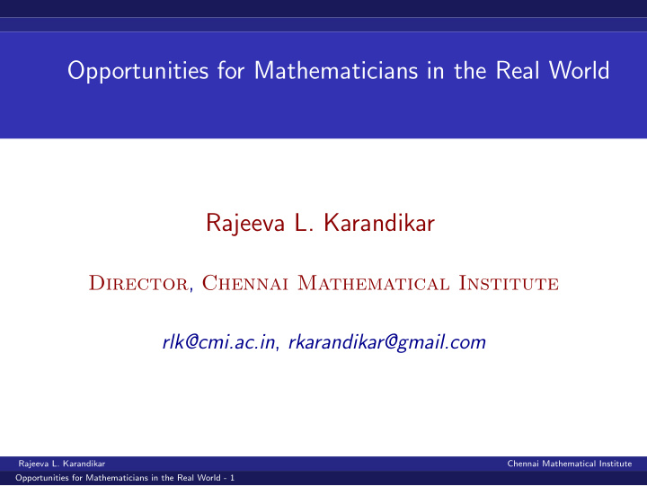 opportunities for mathematicians in the real world