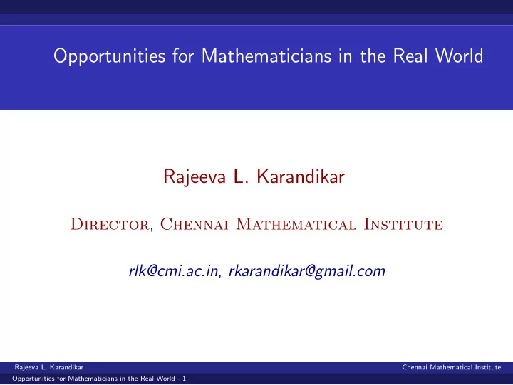 opportunities for mathematicians in the real world