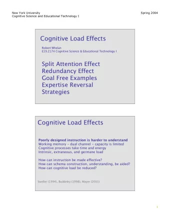Cognitive Load Effects  Robert Whelan  E19.2174 Cognitive Science &amp; Educational Technology I