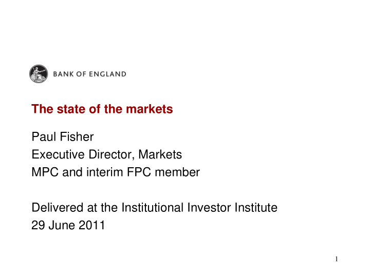 the state of the markets paul fisher executive director