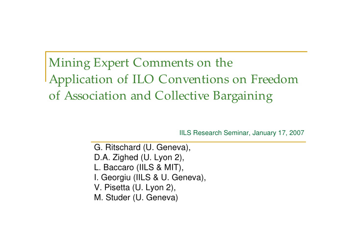 mining expert comments on the application of ilo